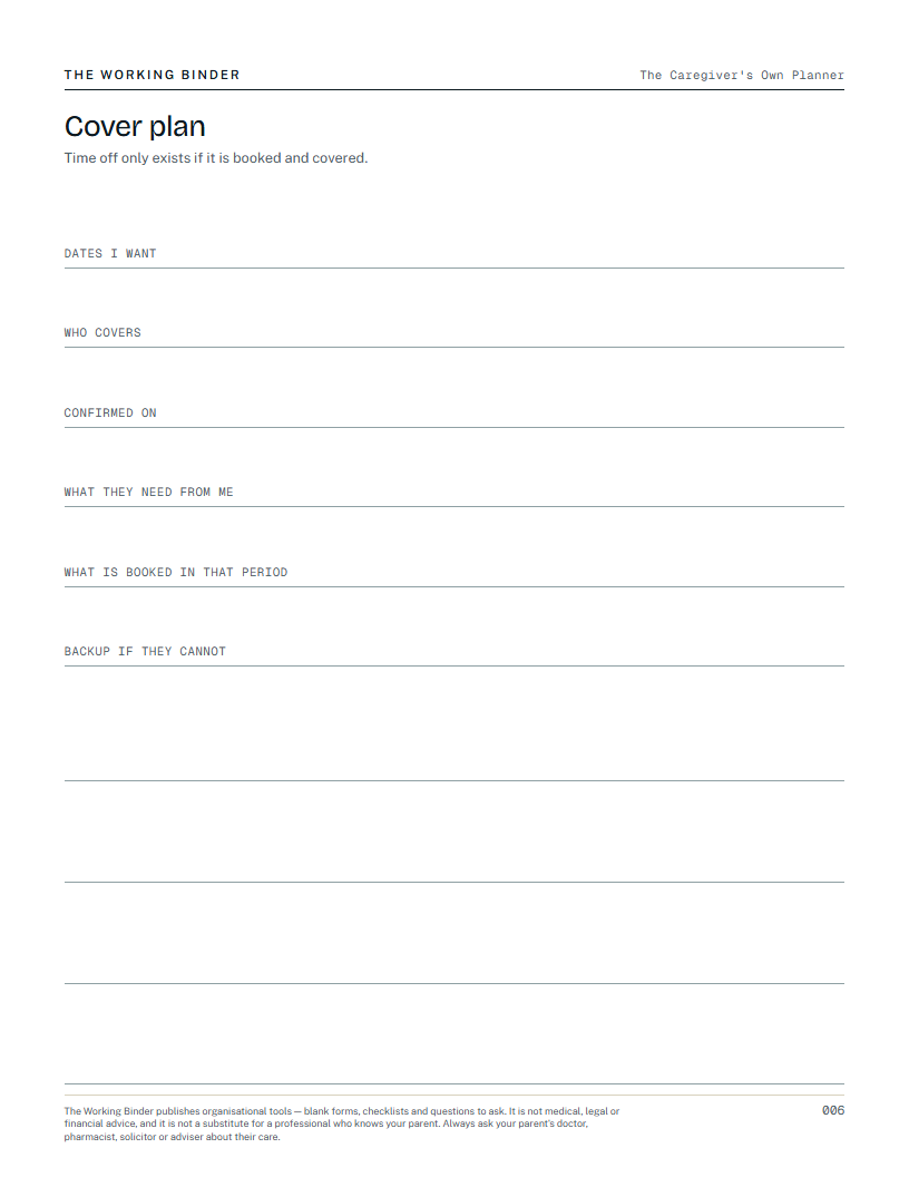 The Caregiver's Own Planner — Cover plan