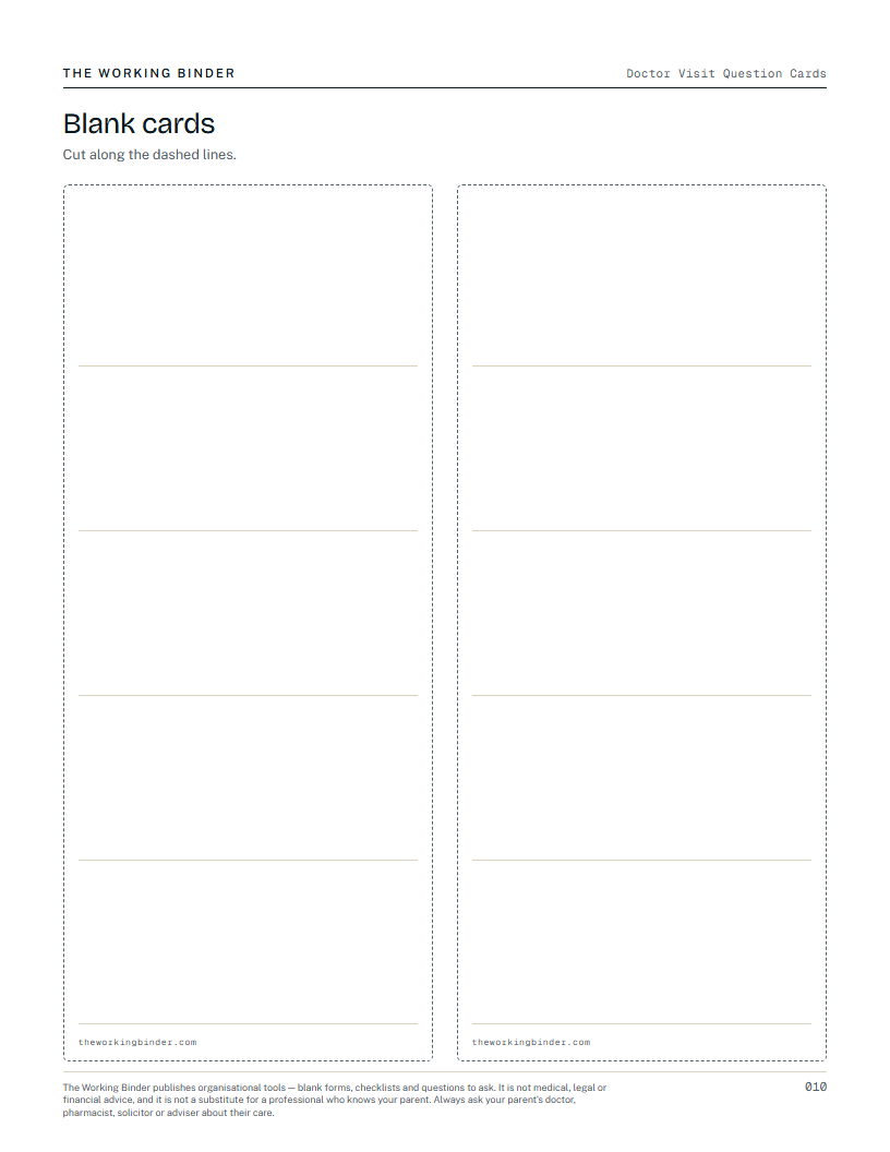 Doctor Visit Question Cards — Blank cards