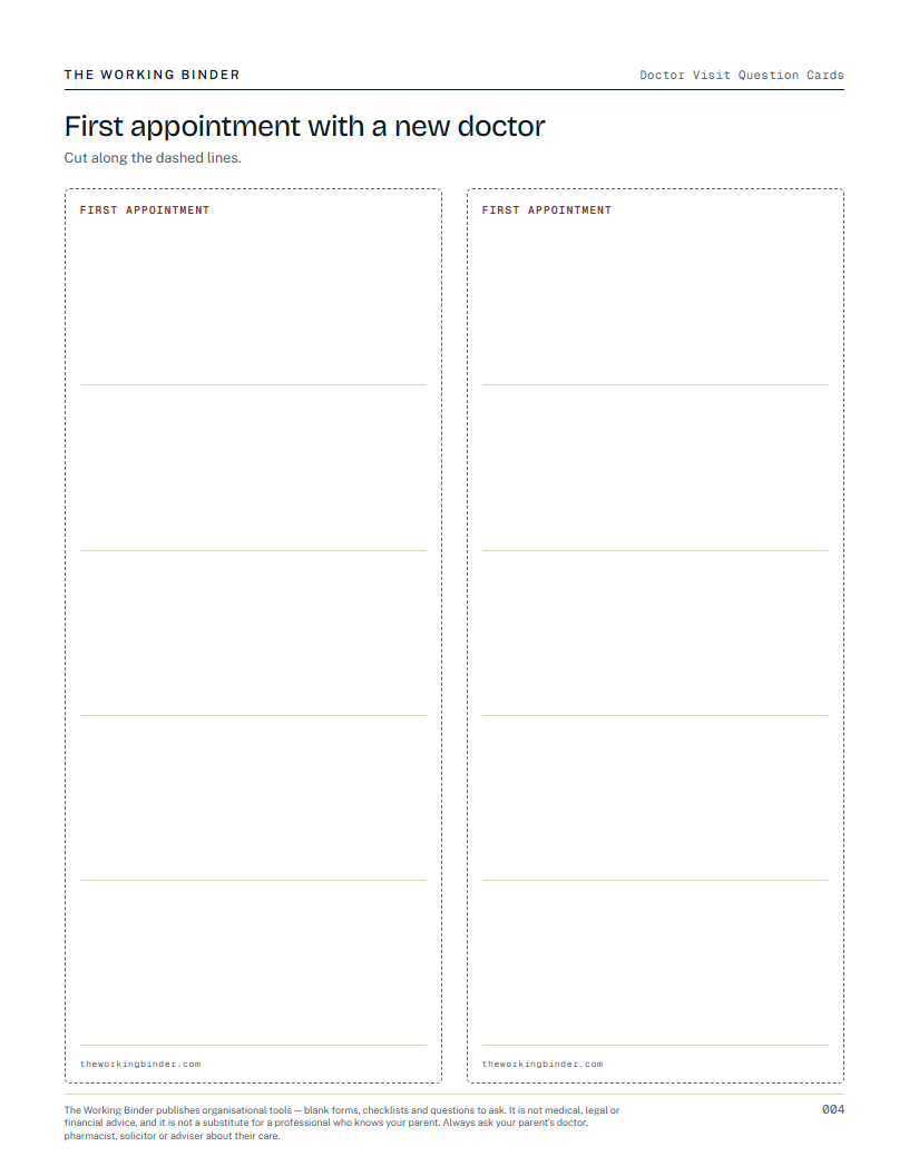 Doctor Visit Question Cards — First appointment with a new doctor