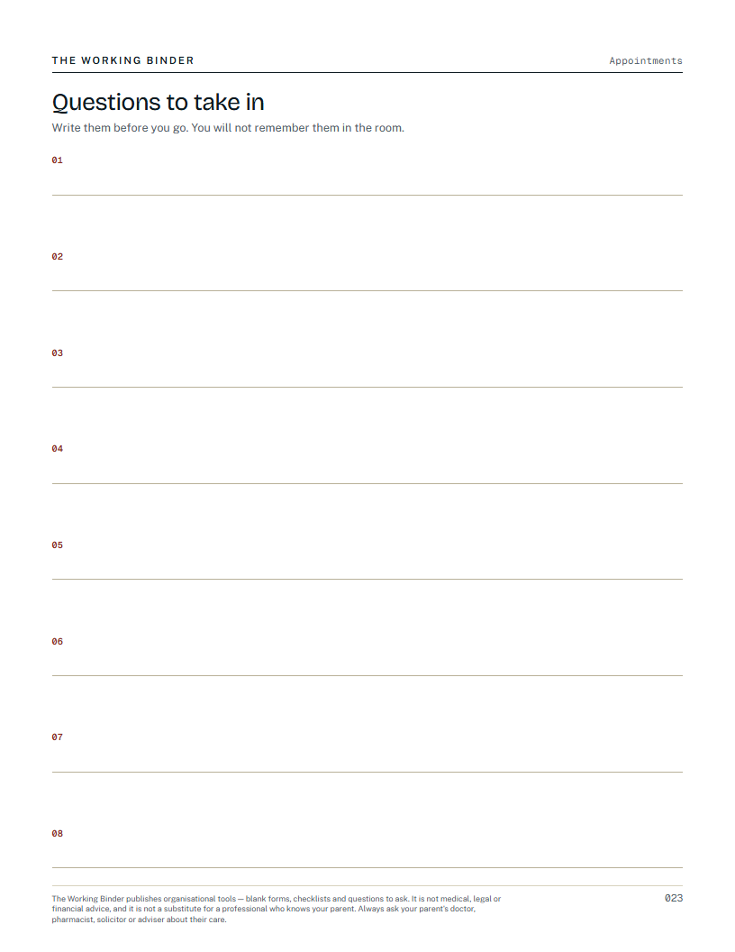 The appointment log
