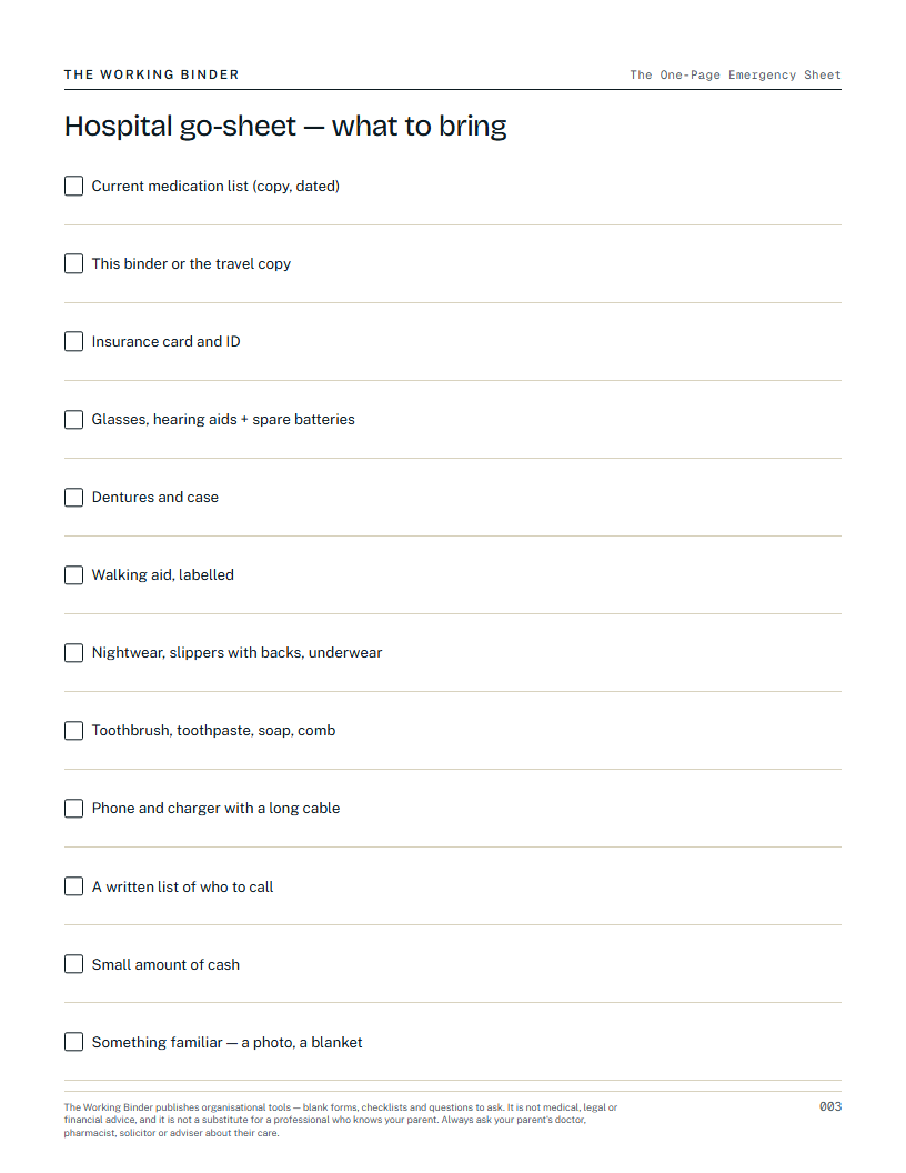 The hospital go-sheet