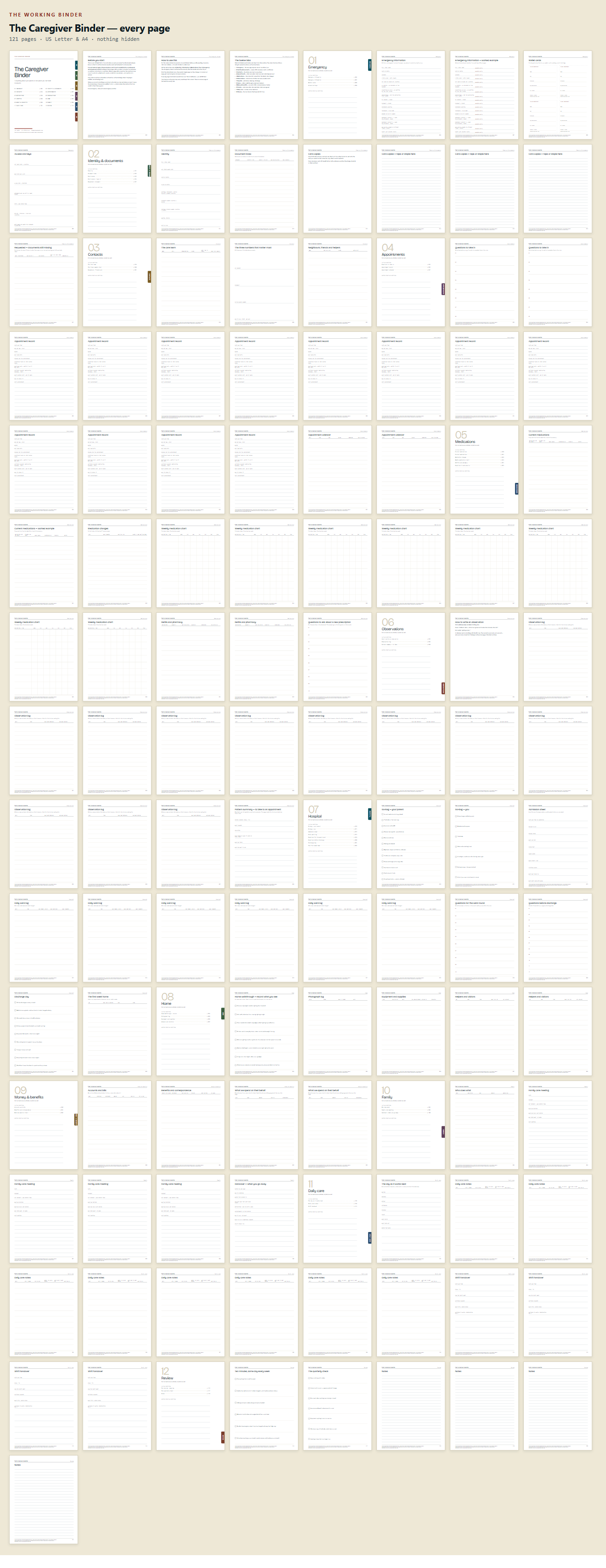 Every page of The Caregiver Binder, shown as thumbnails