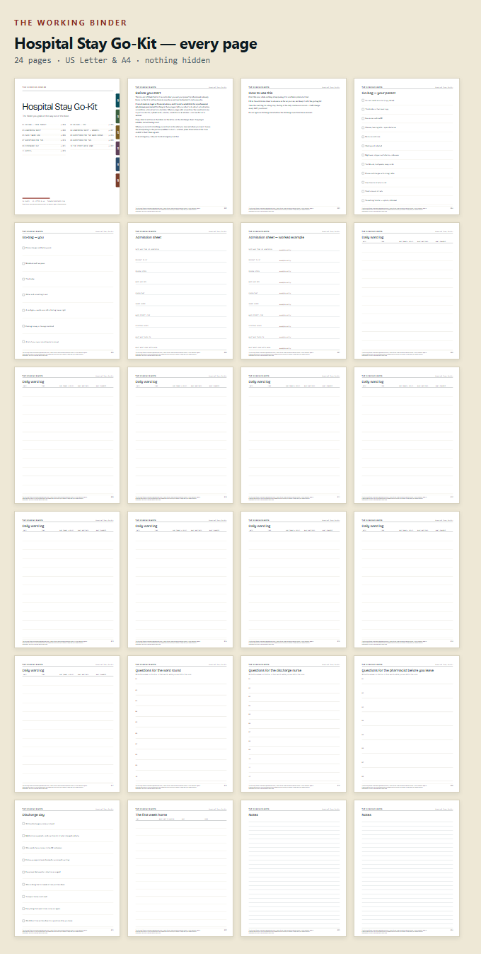 Every page of Hospital Stay Go-Kit, shown as thumbnails
